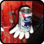 Life Sized Asian Doll With A Can Of Pabst Blue Ribbon In Her Hand