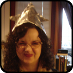 Rosalie wearing the tin foil hat Rosalie wearing the tin foil hat