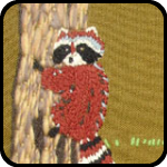 Needlepoint Raccoons in Their Most Natural Habitat of Avacado Green