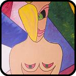 Painting of a woman with eyes for boobs