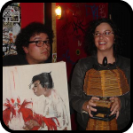 Man With Cockfighting Painting Woman With Popsicle Stick Lamp Man With Cockfighting Painting Woman With Popsicle Stick Lamp