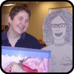 Woman With Her Arm Around Carboard Cutout of a Woman Holding Barbie Fish Monster