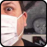 Weird Nik in face mask with weird thing peering over his shoulder. Weird Nik in face mask with weird thing peering over his shoulder.